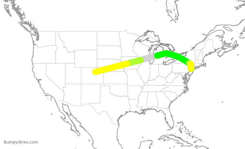 Turbulence forecast map for UAL2345, DEN to EWR