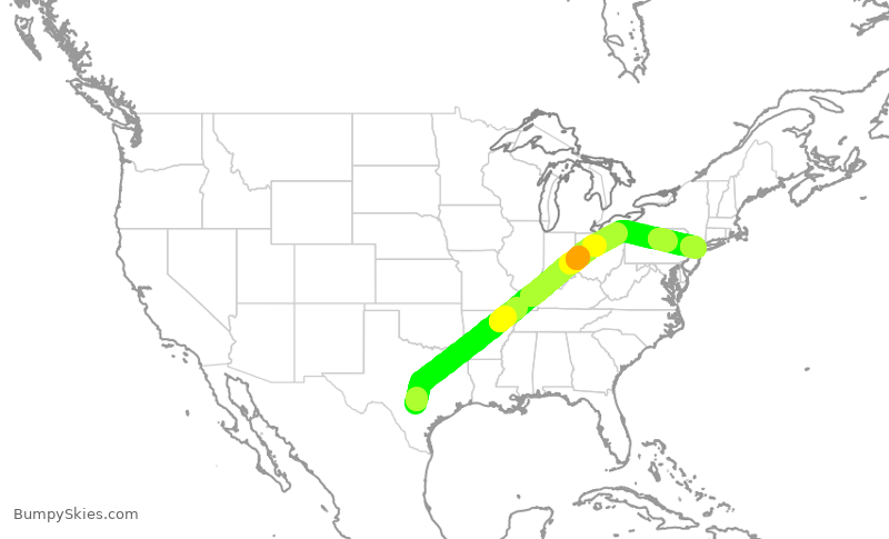 Turbulence forecast map for UAL2347, SAT to EWR