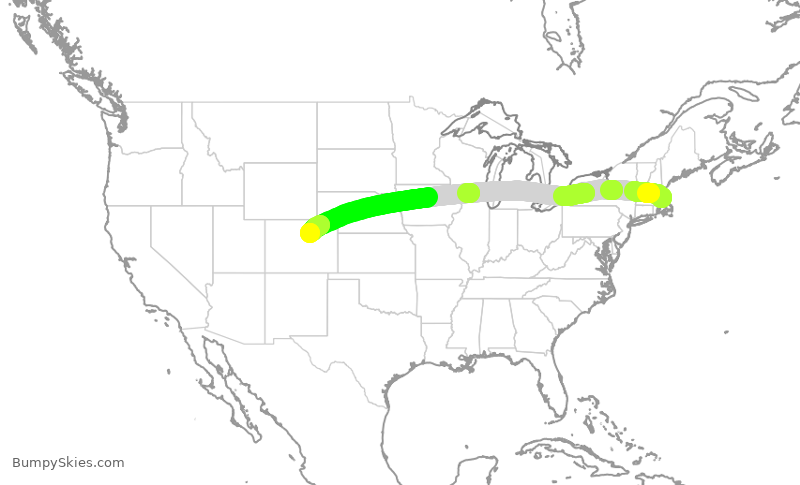 Turbulence forecast map for UAL2348, BOS to DEN