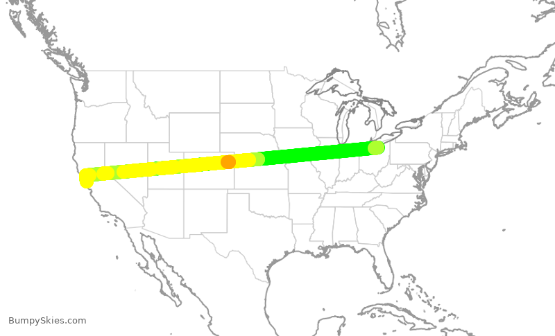 Turbulence forecast map for UAL234, CLE to SFO