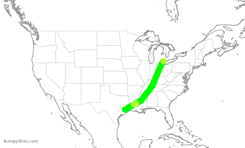 Turbulence forecast map for UAL234, DTW to IAH