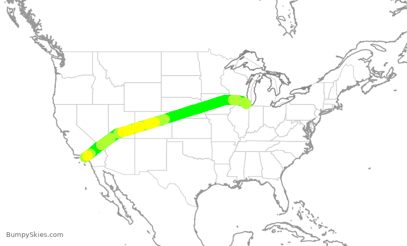 Turbulence forecast map for UAL234, LAX to ORD