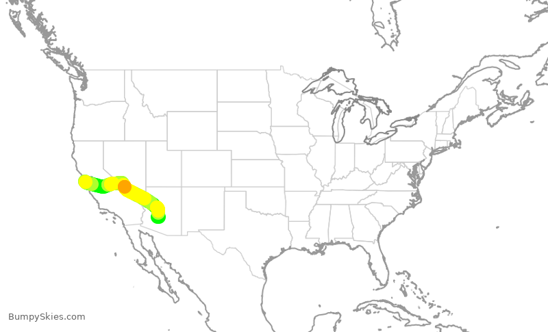 Turbulence forecast map for UAL234, SFO to PHX