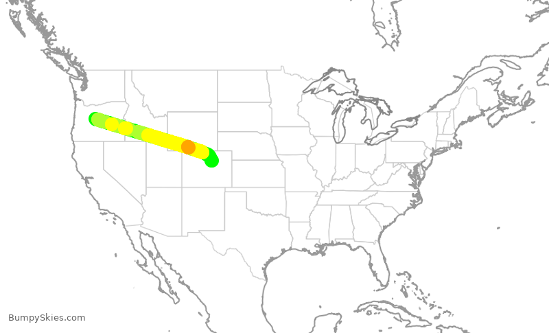 Turbulence forecast map for UAL2350, RDM to DEN