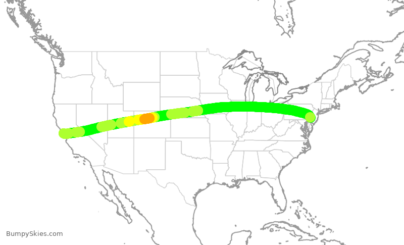 Turbulence forecast map for UAL2352, PHL to SFO