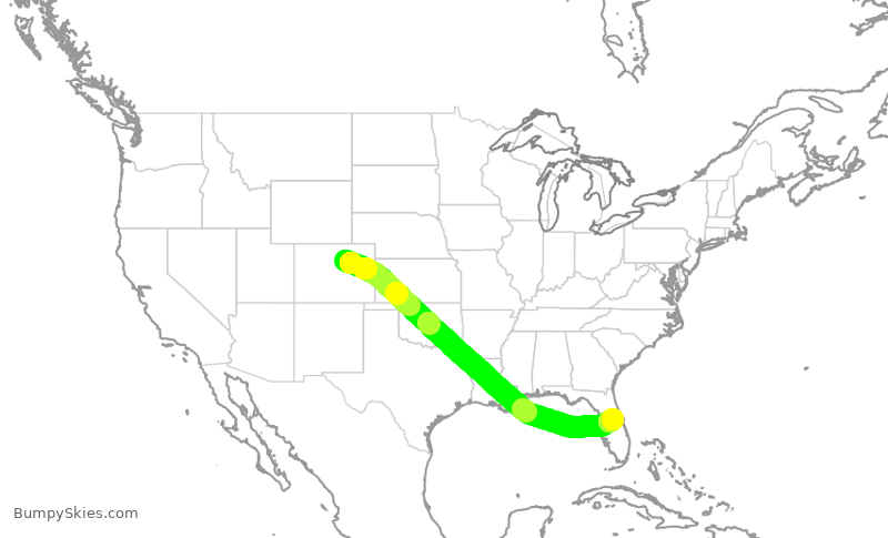Turbulence forecast map for UAL2354, DEN to MCO