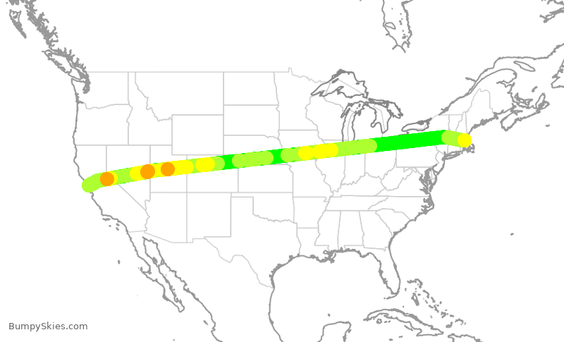 Turbulence forecast map for UAL2356, SFO to BOS