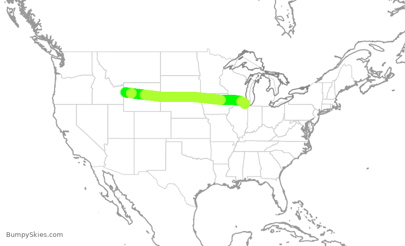 Turbulence forecast map for UAL2357, JAC to ORD