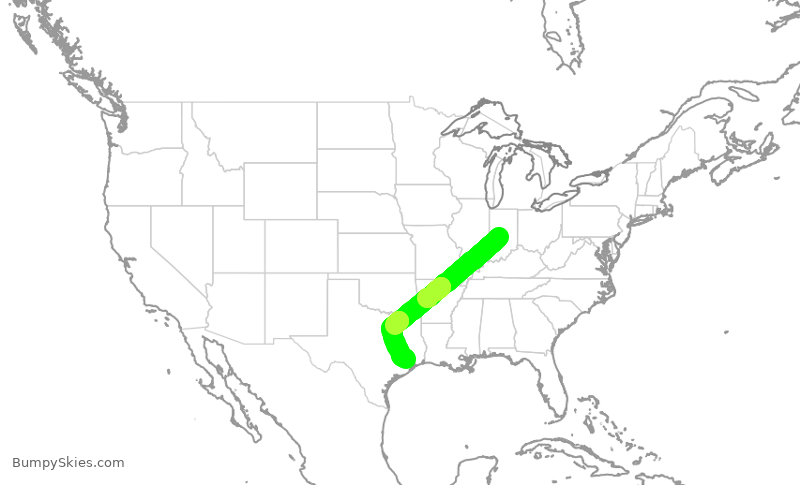 Turbulence forecast map for UAL2358, IND to IAH