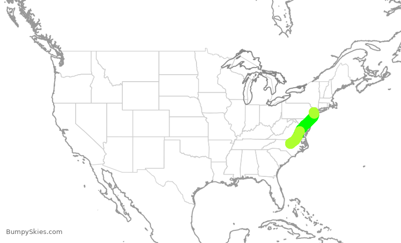 Turbulence forecast map for UAL2359, EWR to RDU