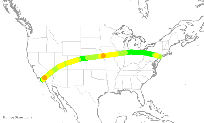 Turbulence forecast map for UAL2359, LAX to EWR
