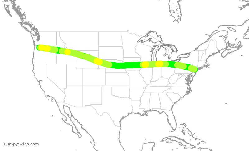 Turbulence forecast map for UAL2359, PDX to EWR