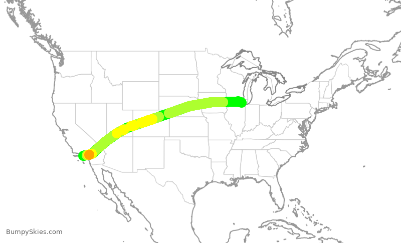Turbulence forecast map for UAL2361, ORD to LAX