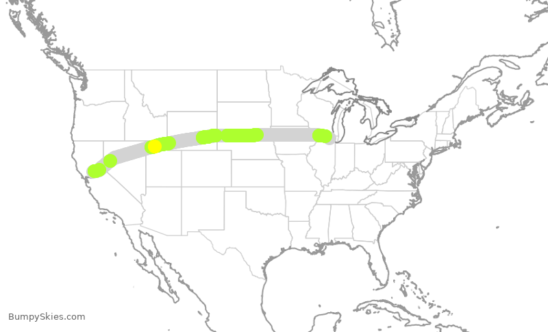 Turbulence forecast map for UAL2362, SMF to ORD