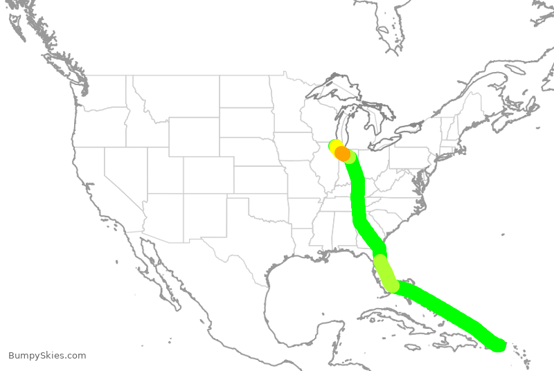 Turbulence forecast map for UAL2365, STT to ORD