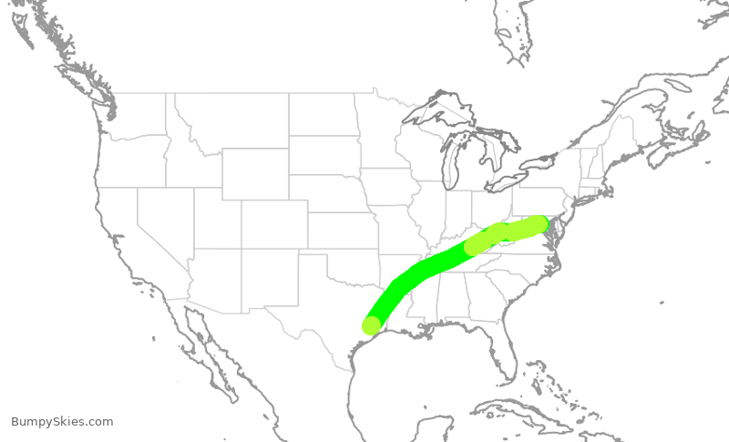 Turbulence forecast map for UAL2366, IAH to IAD
