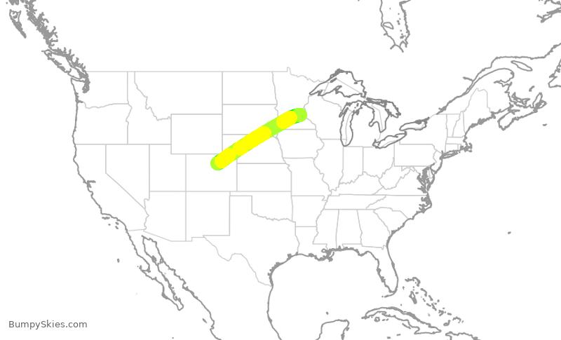 Turbulence forecast map for UAL236, DEN to MSP