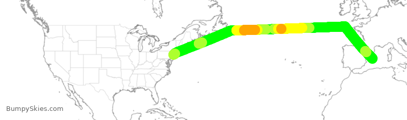 Turbulence forecast map for UAL236, EWR to PMI