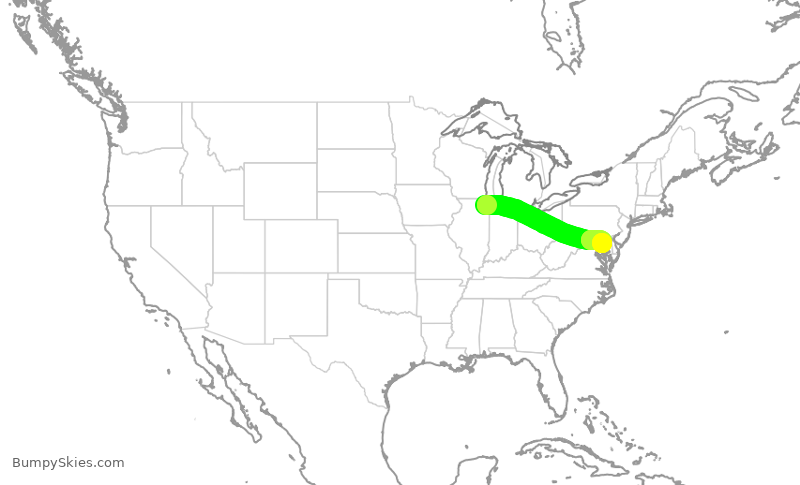 Turbulence forecast map for UAL2370, ORD to BWI
