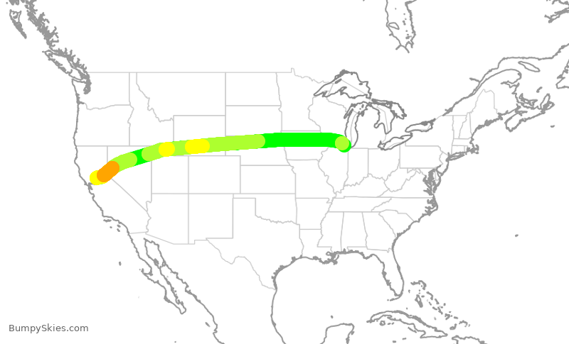 Turbulence forecast map for UAL2370, SMF to ORD