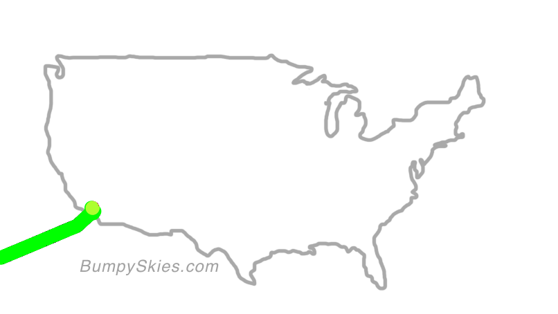Map of continental US with illustrated flight path and turbulence forecast (described in text below)