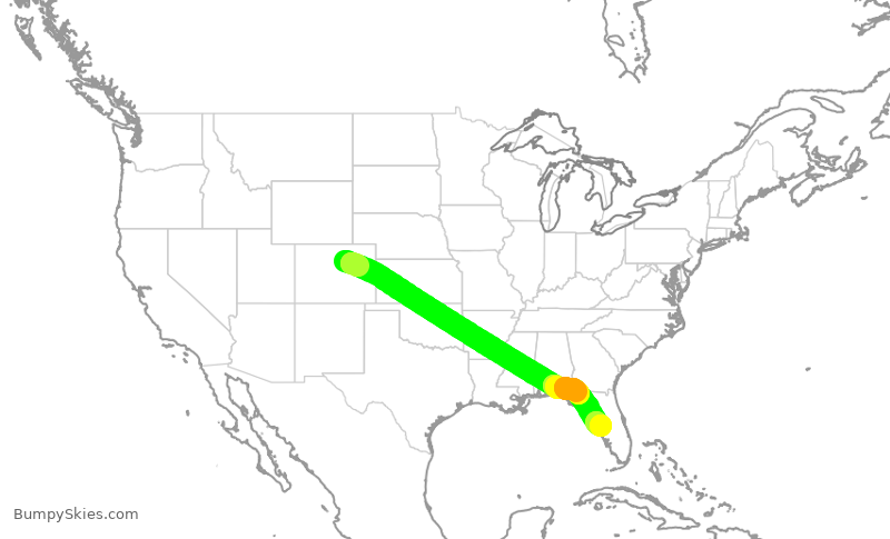 Turbulence forecast map for UAL2375, DEN to TPA