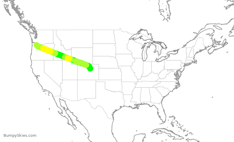 Turbulence forecast map for UAL2375, PDX to DEN