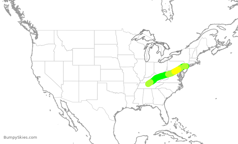 Turbulence forecast map for UAL2376, EWR to BNA