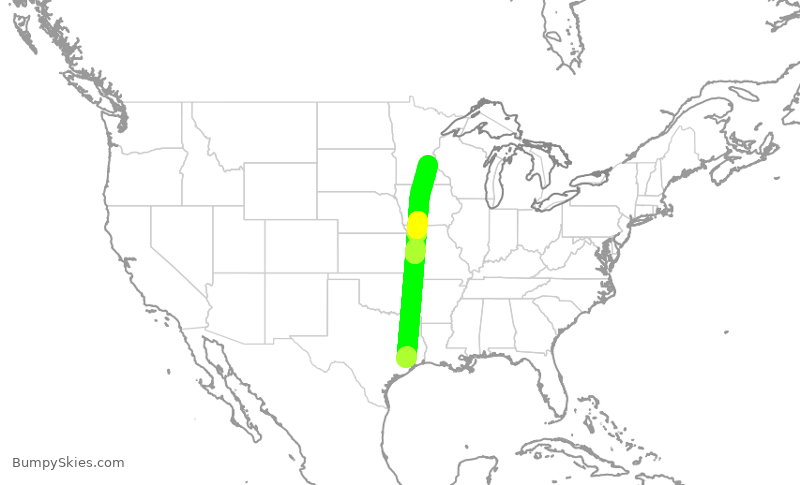 Turbulence forecast map for UAL2378, IAH to MSP