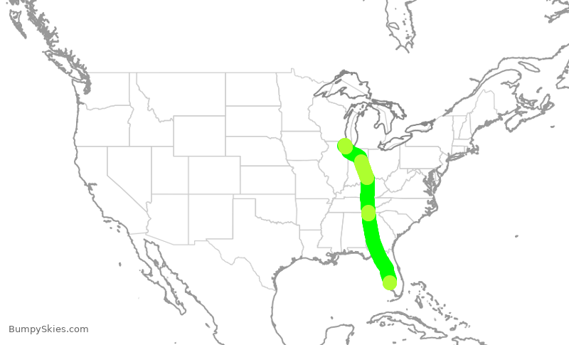 Turbulence forecast map for UAL2379, RSW to ORD