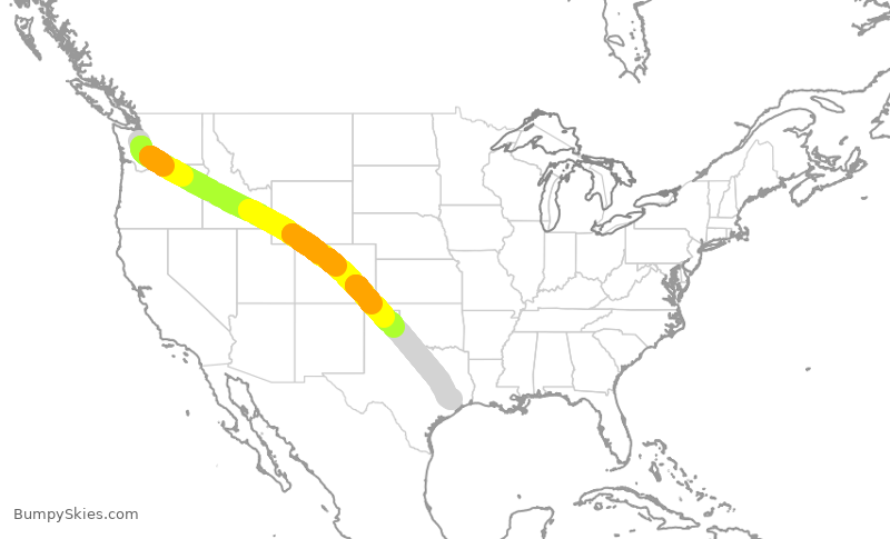 Turbulence forecast map for UAL2379, SEA to IAH