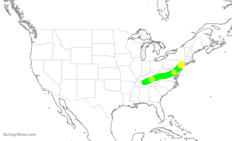 Turbulence forecast map for UAL237, BNA to EWR