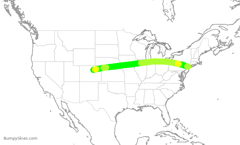 Turbulence forecast map for UAL2381, DEN to EWR