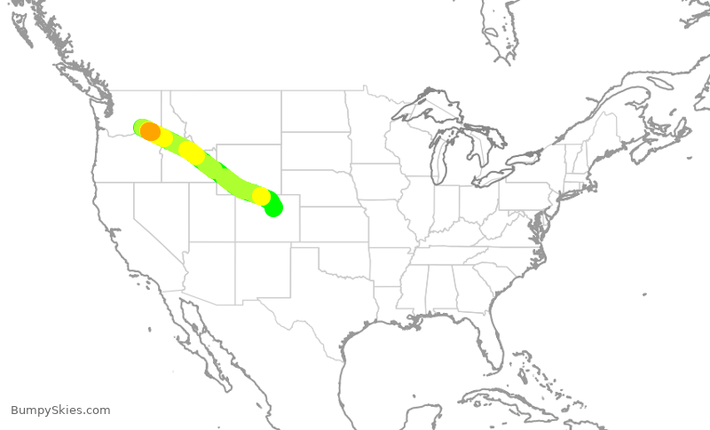 Turbulence forecast map for UAL2381, PSC to DEN