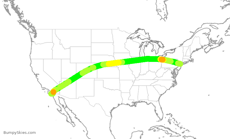 Turbulence forecast map for UAL2381, SAN to EWR