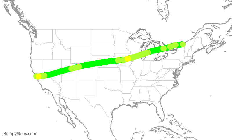 Turbulence forecast map for UAL2384, YUL to SFO