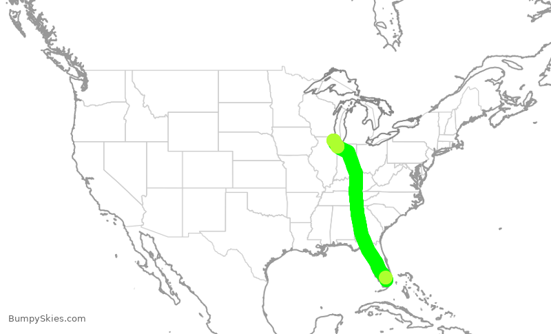 Turbulence forecast map for UAL2384, MIA to ORD