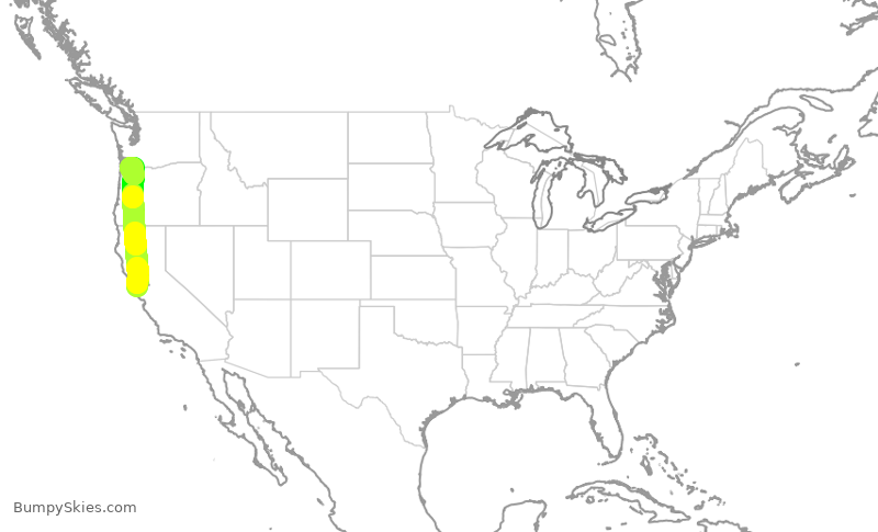 Turbulence forecast map for UAL2384, SFO to PDX