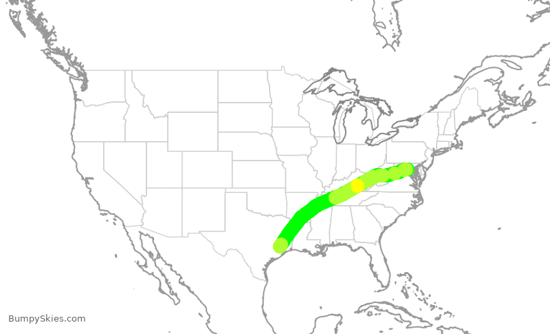 Turbulence forecast map for UAL2388, IAH to IAD