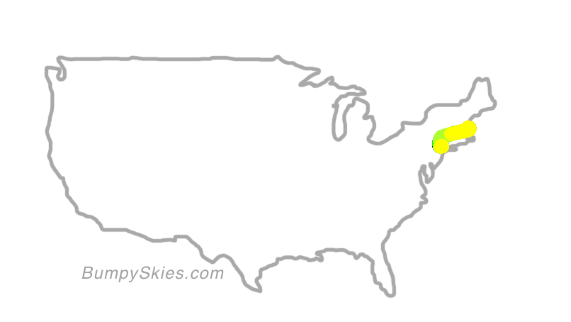 Map of continental US with illustrated flight path and turbulence forecast (described in text below)