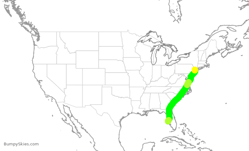 Turbulence forecast map for UAL2394, EWR to SRQ