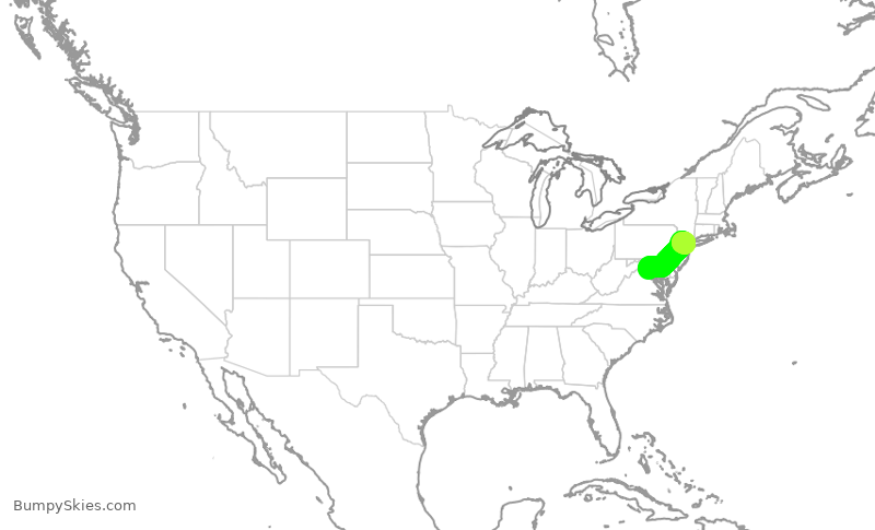 Turbulence forecast map for UAL2396, IAD to EWR