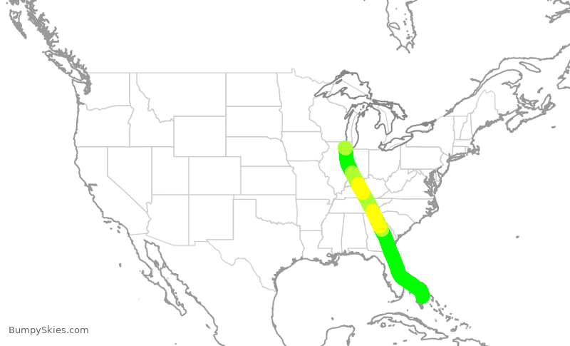 Turbulence forecast map for UAL2401, ORD to YNN