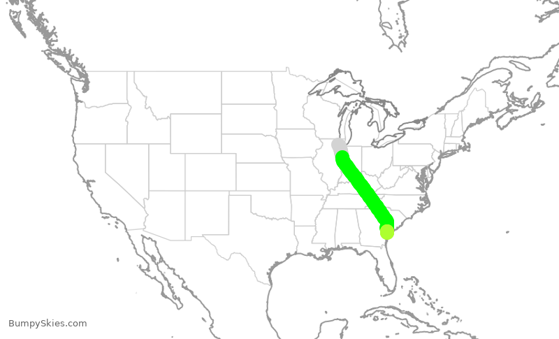Turbulence forecast map for UAL2403, ORD to SAV