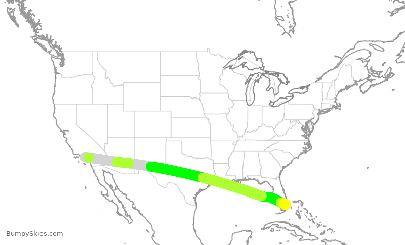 Turbulence forecast map for UAL2405, LAX to FLL