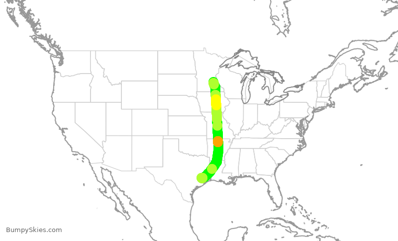 Turbulence forecast map for UAL2405, MSP to IAH