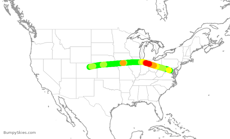 Turbulence forecast map for UAL2408, DEN to IAD