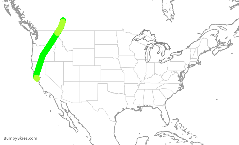 Turbulence forecast map for UAL2409, YYC to SFO