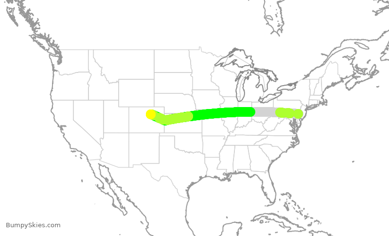 Turbulence forecast map for UAL2411, PHL to DEN