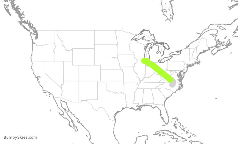 Turbulence forecast map for UAL2414, RDU to ORD
